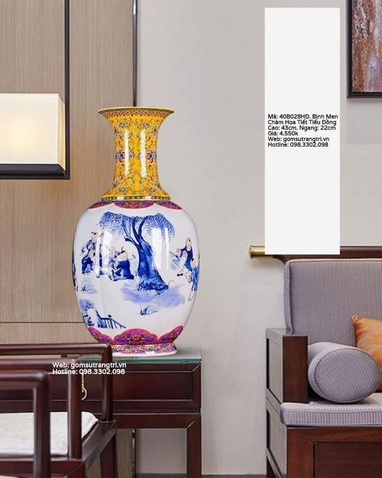 BÌNH MEN CHÀM HỌA TIẾT TIỂU ĐỒNG